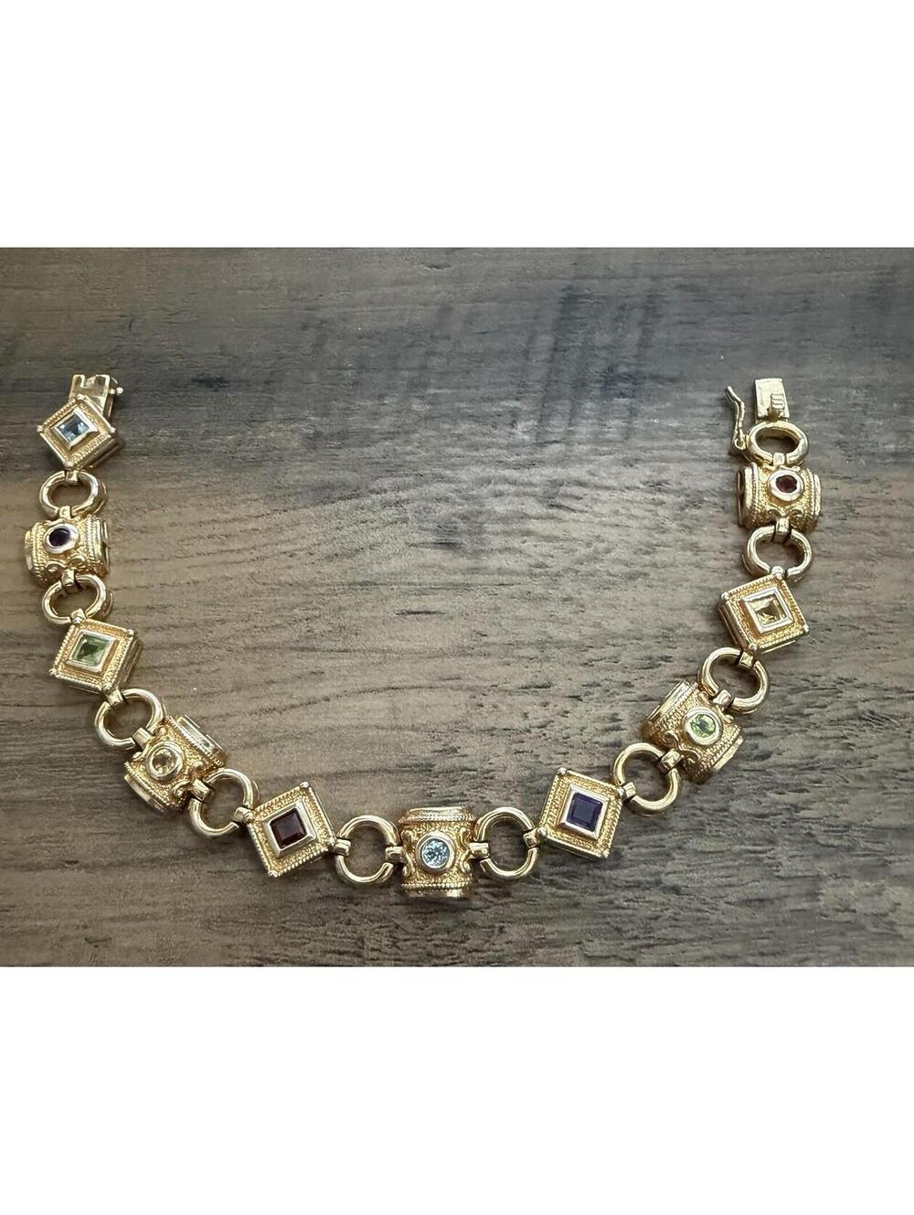 Ross Simons Etruscan Sterling Silver 18k Gold Vermeil Gemstone Bracelet 8” - Picture 2 of 3